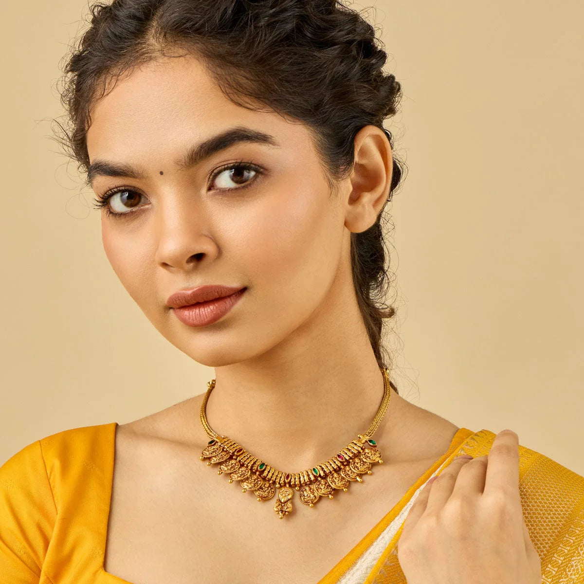 Pure Silver Gold-Oxidized Lakshmi Coin Temple Necklace with