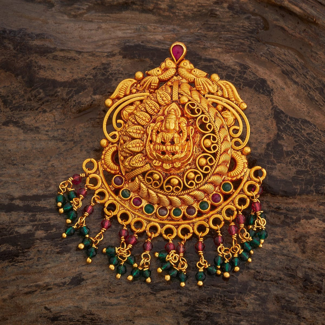 Pure Silver Ethnic Gold-Plated Goddess Lakshmi Pendant with