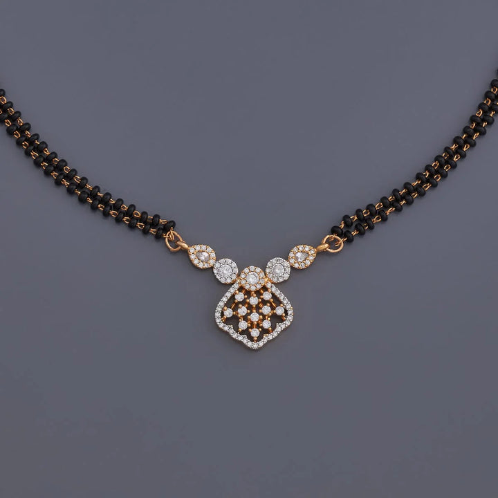 Contemporary Two-Strand Mangalsutra with Geometric Zircon and Black Bead Design | Shobitam
