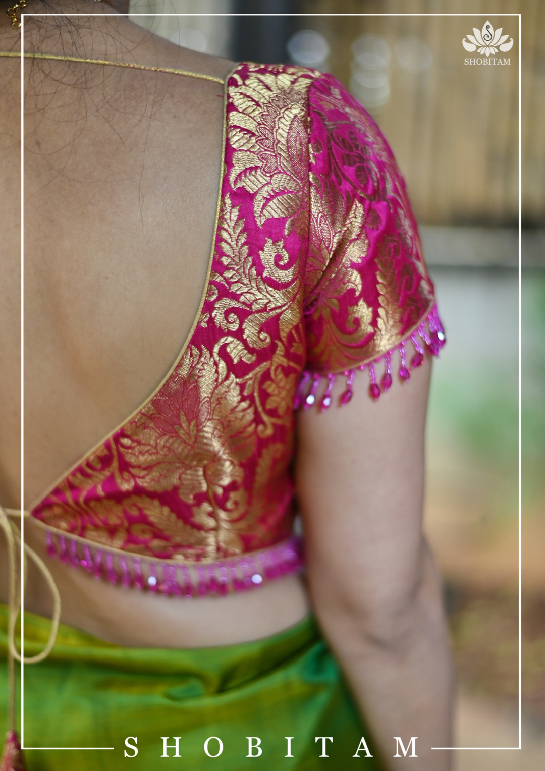 Rani Pink Banarasi Brocade Blouse with Back tie design and