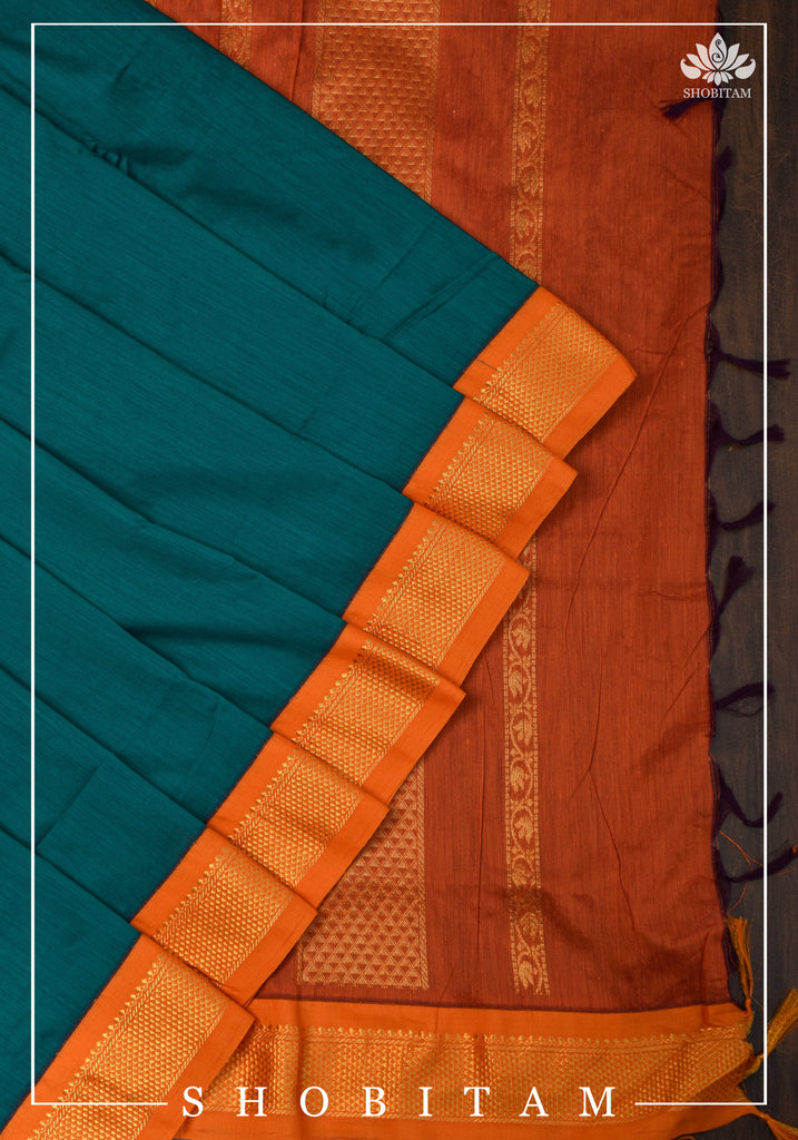 9 Yards Saree With Contrast Border | Pure Silk