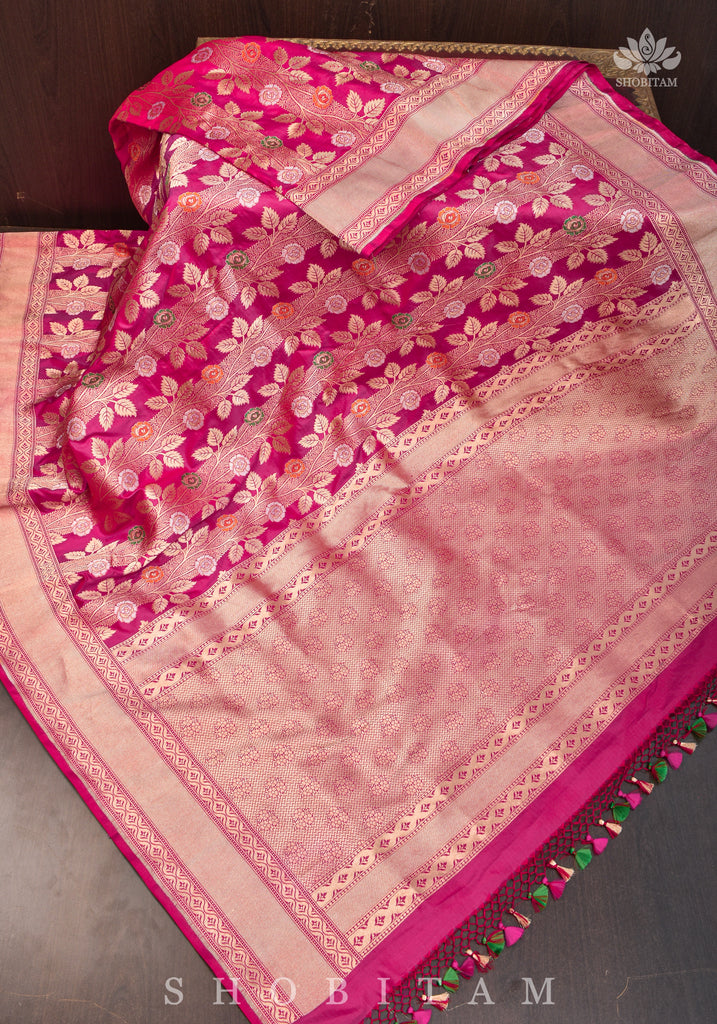 Party Wear Pink Katan Silk Banarasi Handwoven Saree, with Blouse Piece at  Rs 11990 in Varanasi